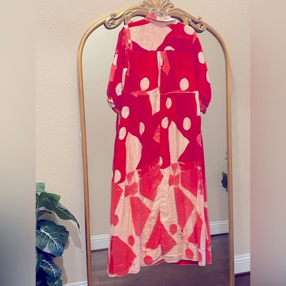 Anthropologie Maeve Linen Red and Cream Patterned Shirt Dress Size S - Picture 9 of 15